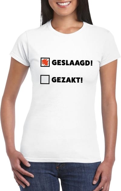 Geslaagd/ gezakt t-shirt wit dames S