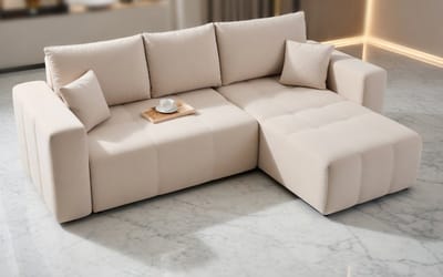 Luxe Hoekbank met Slaapfunctie & Opbergruimte 248x145 cm – 3-Zits Slaapbank met Bedlade, Omkeerbare Hoek, Comfortschuim & Nosagveren – Crème | House & Graden