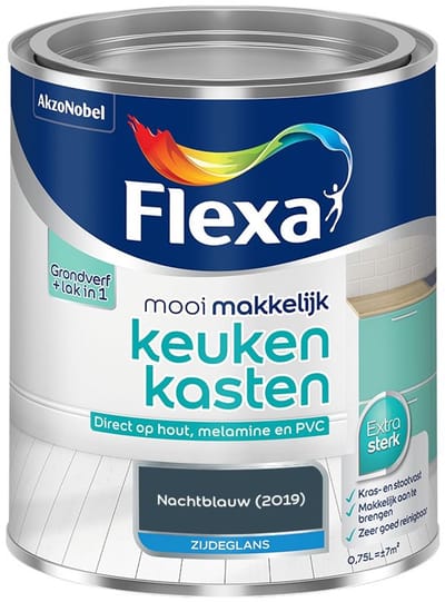 Flexa - Mooi Makkelijk Keukenkasten Zijdeglans - Nachtblauw - Mengverf - 750 Ml