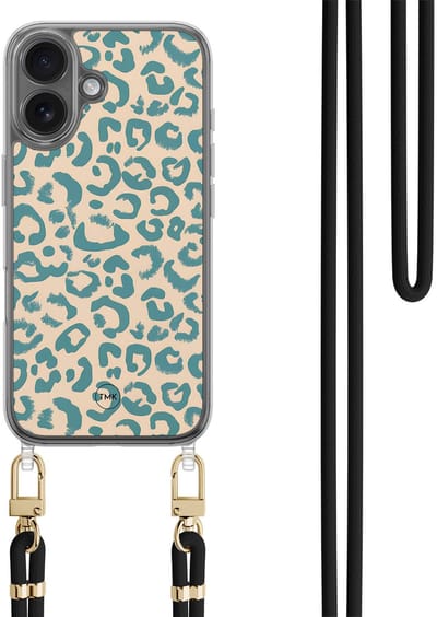 Casevibes - Telefoonhoesje met koord - Geschikt voor Apple iPhone 16 - Luipaard blauw - Blauw - Luipaardprint