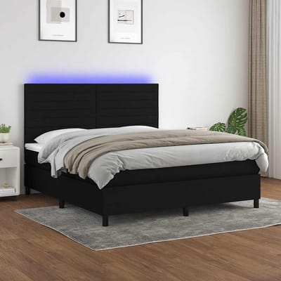 vidaXL - Boxspring - met - matras - en - LED - stof - zwart - 180x200 - cm
