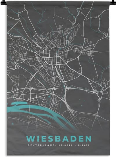 Wandkleed - Wanddoek - Stadskaart – Plattegrond – Duitsland – Blauw – Wiesbaden – Kaart - 120x180 cm - Wandtapijt