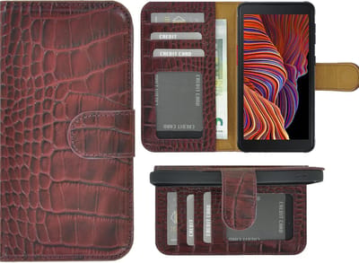 Hoesje Geschikt voor Samsung Galaxy Xcover 5 - Bookcase - Xcover 5 Wallet Book Case Echt Leer Croco Bordeauxrood Cover