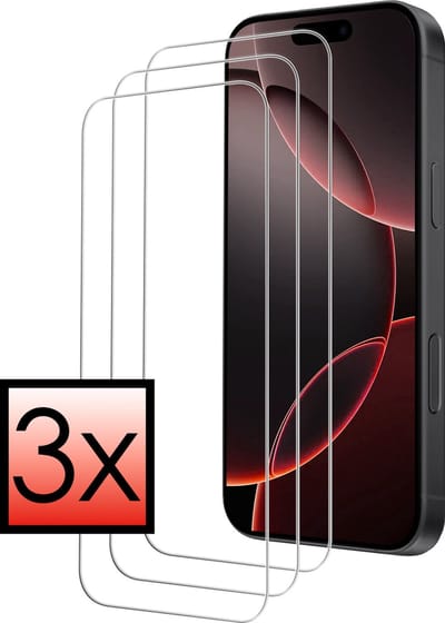 Screenprotector - 3 stuks - Geschikt voor Apple iPhone 16 Pro - Volledige Dekking - Met Dichte Notch Full protection - Beschermglas - Gehard Glas - Tempered Glass - Screen Protector - Bescherm Cover