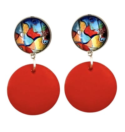 Clip oorbellen -Rivka -rood- hout-geen gaatje- Charme Bijoux