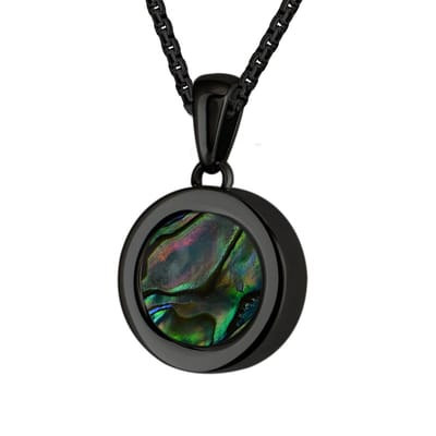 Quiges 12mm Mini Munt Hanger Zwart RVS Glans met Schelp Munt en Ketting Ankerketting 42-46cm - SLSHS469