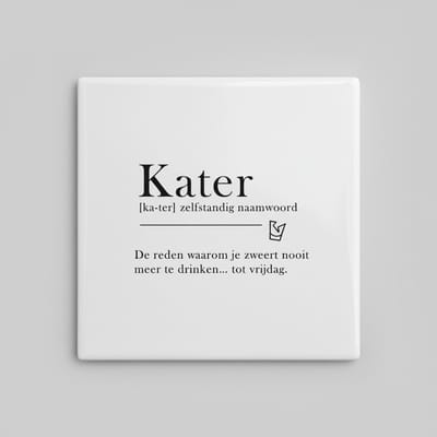 Kater Definitie Grappige Tekst Decoratieve Tegel 15×15 cm – Wandtegel voor Bar, Keuken & Cadeau Decor
