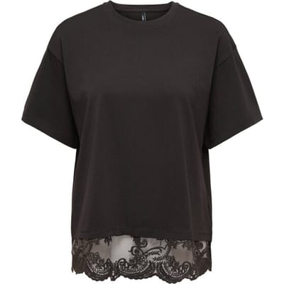 Only T-shirt Onlvivvi S/s Lace Bottom Top Jrs No 15385031 Chocolate Torte/chokolate Dames Maat - L