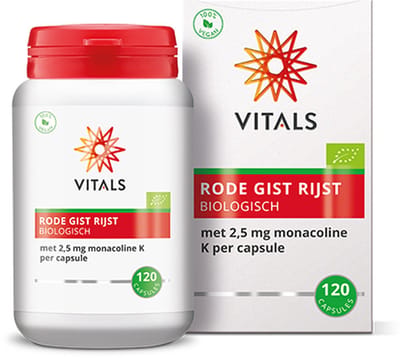 Vitals Rode Gist Rijst Biologisch - 120 capsules. Met 2,5 mg monacoline K per capsule.