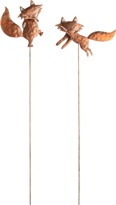 Dekoratief | Stick m/vosje, roest, metaal, 10x1x53cm, set van 2 stuks | A245215