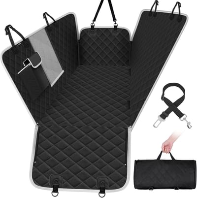 hondendeken voor auto-achterbank met gaasvenster, kofferbakhoes voor honden (146x136cm) handautostoel-deken met veiligheidsgordel, achterbankhoezen voor honden zwart (een kleur)