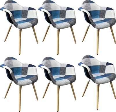 Lina® RIA Eetkamerstoelen set van 6 – Keukenstoelen- Blauw-Grijs- Stof