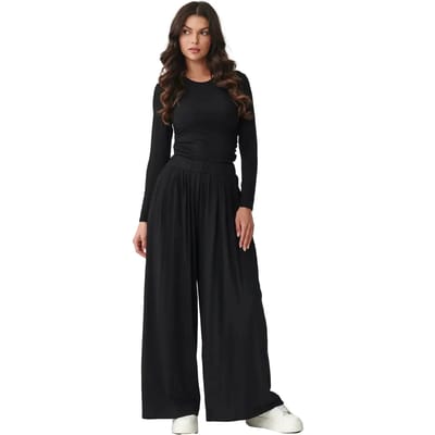 Set van langemouw t-shirt en brede broek voor dames Makadamia