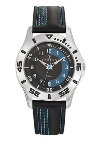 Certus-Stoer jongens horloge-Zwart/BlauwLederen band-37MM