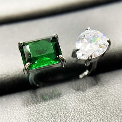 Natuurlijke Smaragd Diamant Ring Europese en Amerikaanse Mode Sieraden Stijl Damesring Adjustable opening gray