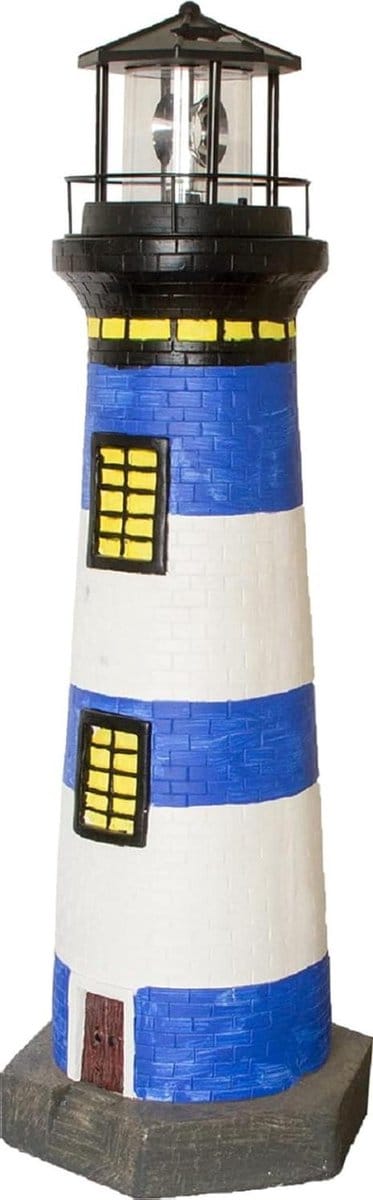 Vuurtoren Decoratie - Tuinlamp Toren - Maritieme Sfeer - Roterend Licht - 82 cm - Blauw