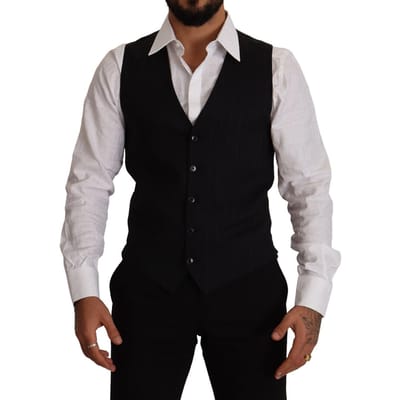 Dolce & Gabbana Heren Blauw Gestreept Wollen Stretch Gilet