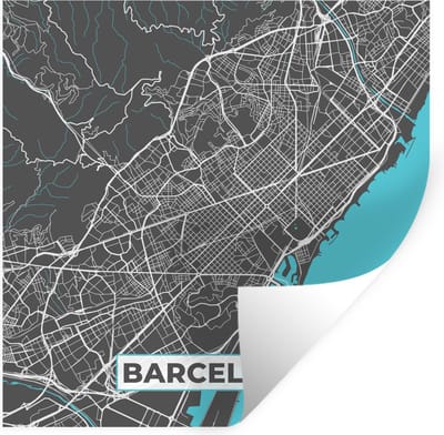 Muurstickers - Sticker Folie - Barcelona - Blauw - Kaart - Plattegrond - Stadskaart - 100x100 cm - Plakfolie - Muurstickers Kinderkamer - Zelfklevend Behang XXL - Zelfklevend behangpapier - Stickerfolie