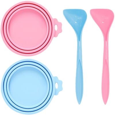 Allecto - Deksels voor dierenvoeding - Siliconen deksels - Vaatwasmachinebestendig - Blauw en roze - Voor honden en katten - Conserven bewaren