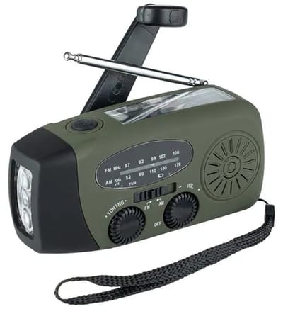 Noodradio op zonne-energie - draagbare zwengelradio - 2000 mAh - voor buiten - campingradio - AM/FM - met zakfunctie - voor camping outdoor - groen Noodradio