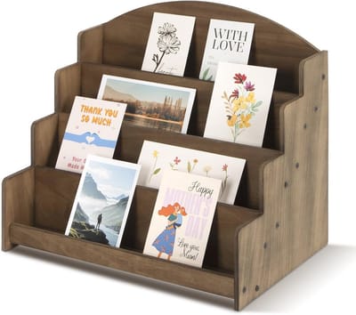 Wenskaarten Organizer - Houten Display - 4-Lagen Presentatie - Rustiek Bruin - Voor Woon- en Winkels