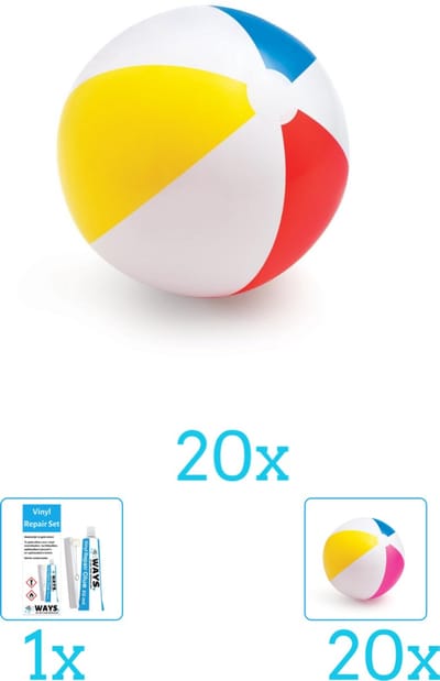 Intex Opblaasbare Strandbal Glossy - Medium - 51 cm - 59020NP - Diameter 51 cm inclusief Strandbal (20 stuks) en Reparatiesetje