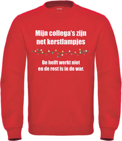 Kersttrui Collega's Zijn Net Kerstlampjes | Foute Kersttrui Dames Heren | Kerstcadeau | Kerstpakket | Rood | maat XS