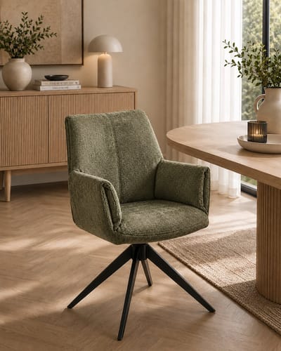 Eetkamerstoel Puck - 180° draaibaar - Auto return - Perfect Harmony Stof - Moss Groen
