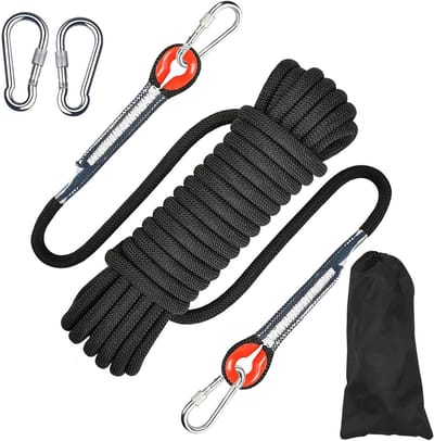 Hoge Sterkte Klimtouw met 2 Karabiners, 10 Meter Nylon Veiligheidstouw voor Outdoor Activiteiten en Camping