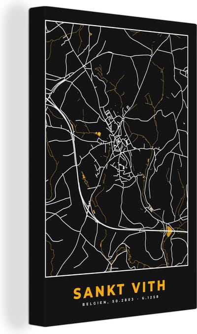 Canvas Schilderij Sankt Vith - Stadskaart - Kaart - Goud - Plattegrond - 20x30 cm - Wanddecoratie