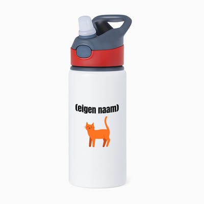 Hacebo® - kat met eigen naam waterfles met rietje rood - Katten - katten liefhebbers - iemand die houdt van katten - verjaardag - cadeau - kado - water fles - 650ML