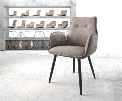 Gestoffeerde-stoel Zoa-Flex 4-poot conisch zwart microvelours taupe vintage pocketveer kern