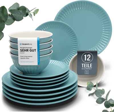 Pure Living Hygge 12-Delig Serviesset - Groen - 4 Personen - Magnetronveilig - Vaatwasserbestendig