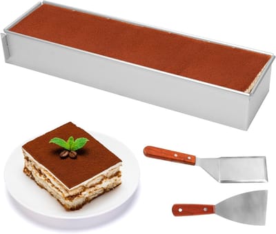 Rechthoekige Bakvorm 40 x 10 cm van Aluminium Legering, Verstelbare Cakevorm met 2 Spatels voor Taarten, Brood en Gebak Bakken