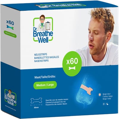 Dr. Breathe Well ™ - 60 Neuspleisters - Maat 66mm medium/large - Anti Snurk Pleisters - 60 Neusstrips - Sterke kleefstof - Anti Snurk Producten - Eenvoudig te verwijderen - Simply the right choice!