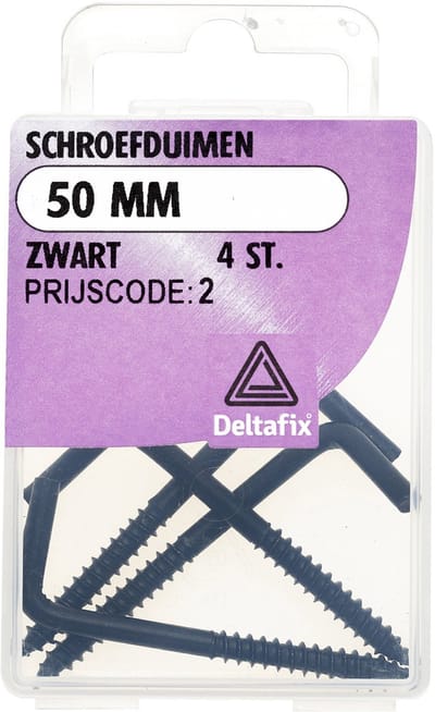 Schroefduimen 50 mm zwart 4 stuks. deltafix.