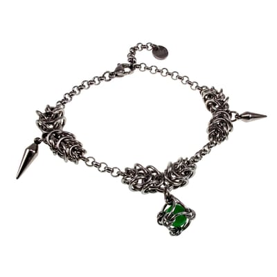 Unieke Armband met Groene Kattenoog Steen en Speerpunt Hanger, Armband Unisex, RVS, Verstelbaar - Handgemaakt door esde2