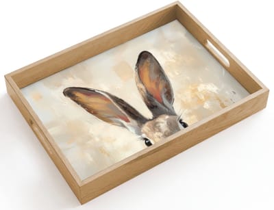 Dienblad hout 40x30 cm - Schootdienblad - Haas - Oren - Bruin - Borrelplank rechthoek - Plateau dienbladen