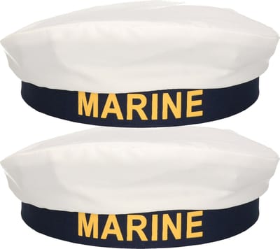 Guirca Carnaval verkleed Matroos/matrozen hoedje - 2x - wit/blauw - voor volwassenen - Maritiem thema