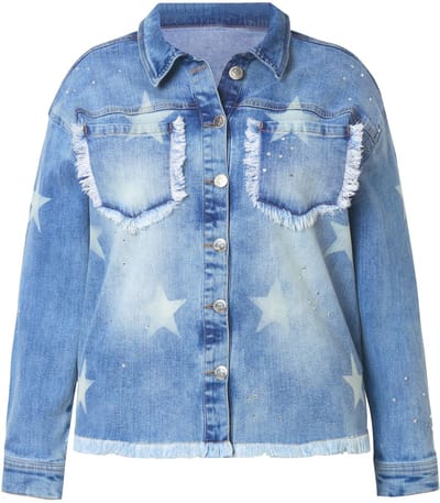 Angel of Style - Dames - Denim jas sterren glittersteentjes - Blue stone - Maat 50