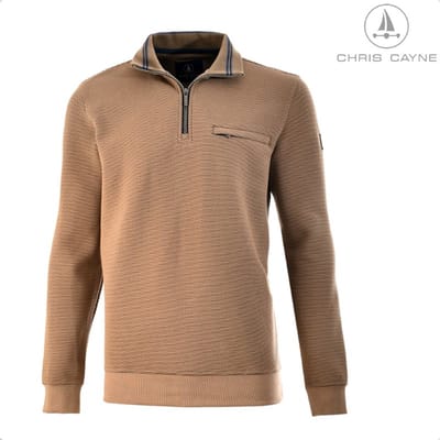 Trui 4008 zand relief korte rits Chris Cayne - maat 3XL