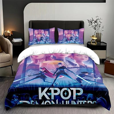 K-Pop Beddengoed Set Demon Hunters Thema Roze Of Zwart Andere Kant Print Polyester Studentenkamer Dekbedovertrek Jongens Meisjes Cadeau 150*200cm 3pcs