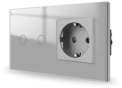 Touch lichtschakelaar met stopcontact - 2-voudig, inbouw, glazen paneel, status-led, zonder neutrale geleider