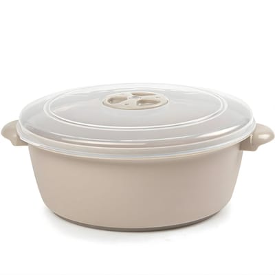 Plasticforte Magnetronschaal met deksel/ventiel - 1,5L - beige - kunststof - BPA vrij