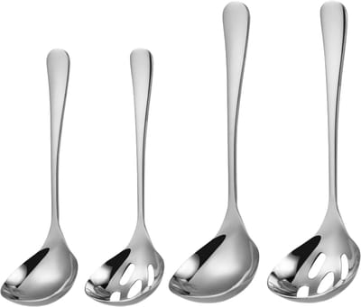 House of Husk Soeplepel Set - 4 Stuks - Sauslepel - Opscheplepel - Juslepel - Zilver