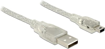 USB Mini B naar USB-A kabel met ferriet kern - USB2.0 - tot 2A / transparant - 1 meter