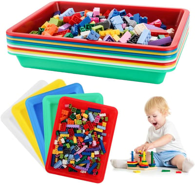Dailygoods- Kunstdienblad 15 stuks - Kunststof tray - Rechthoekig - Antislip - Duurzaam - 28 x 21 x 3 cm - Kleurrijk assortiment - Plastic Trays
