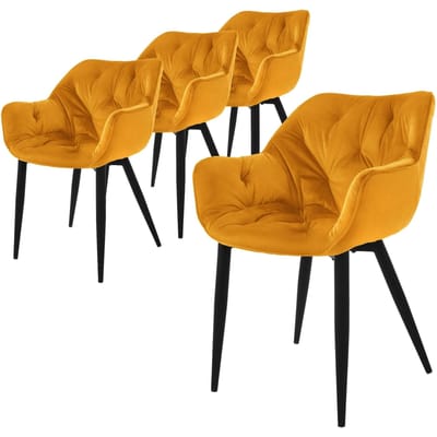 Eetkamerstoel set van 4 met rugleuning en armleuningen mosterdgeel Keukenstoel met microvezel fluwelen bekleding ML design