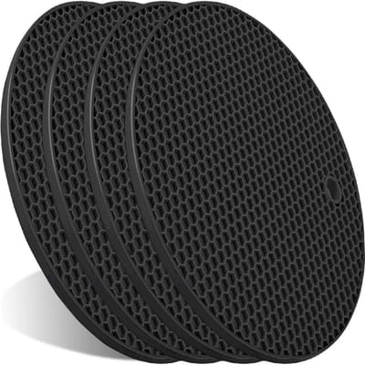 Peysaitr - Siliconen pannenlappen - Rond - Honingraat Design - Anti-slip & Warmtebestendig - Voor potten en pannen - 17,5 x 17.5cm - Zwart - 4 stuks
