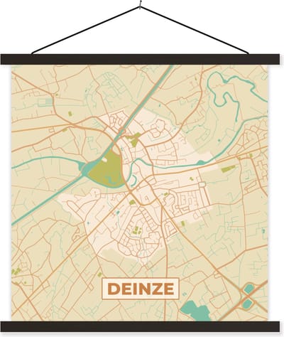 Posterhanger incl. Poster 60x60 cm - Schoolplaat - Stadskaart - Deinze - Plattegrond - België - Kaart - Textielposter - Zwarte latten - Stadskaart